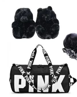 Pink Overnight Bag W/ Bear Slippers Kinky-Lady Black 