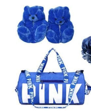 Load image into Gallery viewer, Pink Overnight Bag W/ Bear Slippers Kinky-Lady Bright Blue 
