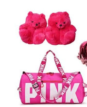 Load image into Gallery viewer, Pink Overnight Bag W/ Bear Slippers Kinky-Lady Hot Pink 
