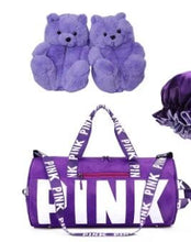 Load image into Gallery viewer, Pink Overnight Bag W/ Bear Slippers Kinky-Lady Purple 
