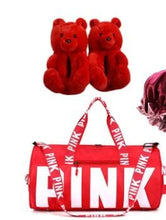 Load image into Gallery viewer, Pink Overnight Bag W/ Bear Slippers Kinky-Lady Red 
