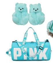Load image into Gallery viewer, Pink Overnight Bag W/ Bear Slippers Kinky-Lady Sea Green 
