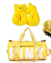 Load image into Gallery viewer, Pink Overnight Bag W/ Bear Slippers Kinky-Lady Yellow 
